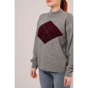 Suéter Gris de Cuello Alto a Media Altura con Estampado Frontal, Estilo Casual, Venta al Por Mayor - Product Image 2