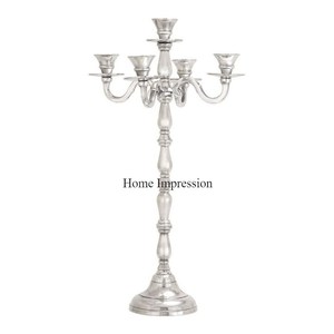 Diseño moderno de acero inoxidable plata brillante espejo pulido 5 brazos candelabros altos centros de mesa de boda decoraciones de mesa - Product Image 1