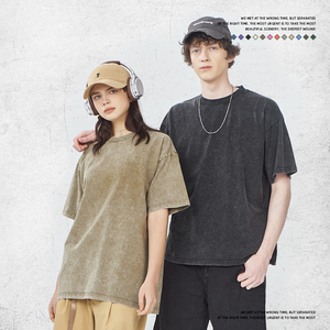 Camiseta de algodón 100% Unisex de primera calidad, logotipo de impresión de peso pesado personalizable, camisetas de tela de Jersey de gran tamaño sólido para hombre - Product Image 4