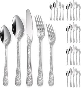 Collection de couverts classiques gravés en argent au design floral élégant, idéale pour les mariages, les repas et les cadeaux de l'Inde - Product Image 3