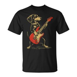 T-Shirt Vintage con Bassotto che Suona la Chitarra, Stile Retrò Rock, Prodotto Promozionale - Product Image 1