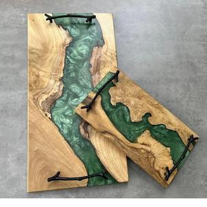 Customized Rectangular Handmade Brass <b>Tray</b> with Handle Modern Style Epoxy Resin Food and Fruits Serving <b>Tray</b> - Product Image 1