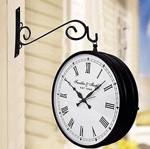 <b>Vintage</b> Antique Station Double Sided Metal Wall <b>Clock</b> - Product Image 5