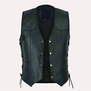Gilet vintage pour homme en cuir véritable, respirant et coupe-vent, style cowboy et motard vieilli, service OEM, streetwear décontracté - Product Image 1