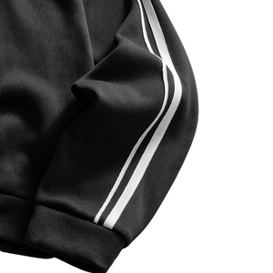 Veste à capuche unisexe noire à fermeture éclair avec bandes latérales blanches, doublure polaire unie, coupe-vent, respirante, style Y2K, streetwear décontracté, hiver - Product Image 5