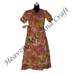 Kimono de algodón Albornoz Bloque de mano Estampado floral Kimono Vestido Mujer Ropa de dormir Albornoz para verano - Product Image 4