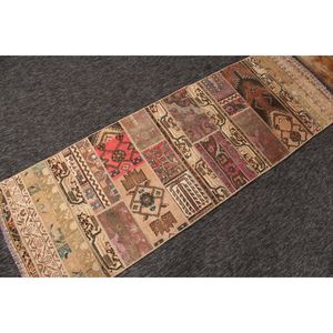 Tapis turc vintage, tapis patchwork 2,4x7,1 pieds, petit tapis géométrique marron - Product Image 3