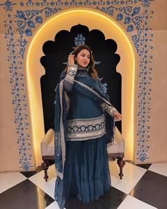 Henixa <b>Creation</b> Direct Factory Supply Heavy Sharara Party Suit Pure Georgette Sequence Embroidery Work Indian Pakistani Clothing - Product Image 3