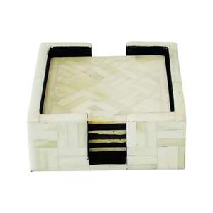 Dessous de verre carrés modernes à double incrustation en laiton Décoration d'intérieur rustique moderne Vaisselle en marbre naturel Protection - Product Image 2