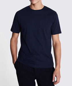 เสื้อยืดคอกลมผ้าฝ้ายสีน้ำเงินพรีเมียมสำหรับผู้ชาย เสื้อแฟชั่นลำลองเรียบง่าย ผลิตโดย Antique Fashion - Product Image 1