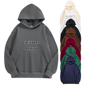 Sweat-shirts à capuche gris de qualité supérieure, streetwear, logo personnalisé, imprimé, molleton, épaules tombantes, lourds, surdimensionnés, pour hommes - Product Image 1