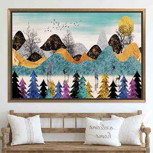 Impresión en lienzo de bosque abstracto: decoración de vidrio templado con paisaje de montaña, lienzo con marco dorado - Product Image 1