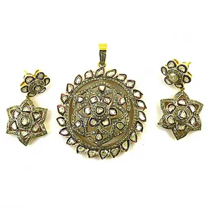 24K Gold Plating Diamond Floral Pendant & Earrings <b>Set</b> Fine Bridal Copper Jewelry for <b>Women</b> <b>Gift</b> ADSET-20015 - Product Image 3