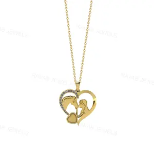 Export Quality Sterling Silver Bulk Jewelry 925 Gold Plated CZ Heart Love Girl And Horse Animal Pendant Necklace For Mothers Day