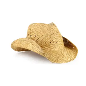 Cappello e berretto da uomo femminile naturale di design superiore cappelli di paglia intrecciati da cowboy alla moda di marca personalizzata dalla fabbrica di artigianato vietnamita