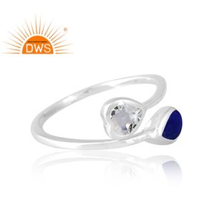 Diseño de textura Plata de ley Cristal natural Cuarzo y lapislázuli Anillo de piedras preciosas Diseño personalizado Fabricante de joyas - Product Image 4