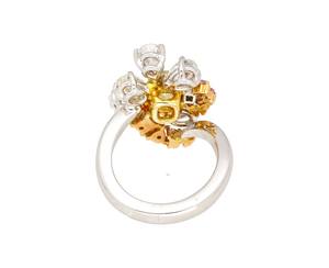 Fine Qualité Platine En Acier Inoxydable Cluster Anneau Fantaisie Jaune Coussin Coupe Diamant Rose Blanc Marquise Baguette À La Mode - Product Image 3