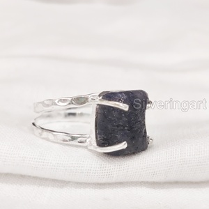 Bijoux en pierre brute Bague pour femme Pierre précieuse saphir bleu brut naturel Pierre de naissance septembre Bague en argent sterling 925 - Product Image 1