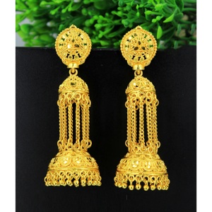 Ensemble de boucles d'oreilles indiennes plaquées or Jhumka Jhumki à franges superposées chaîne de bijoux boucles d'oreilles couleur unie dubai turc Bollywood - Product Image 2