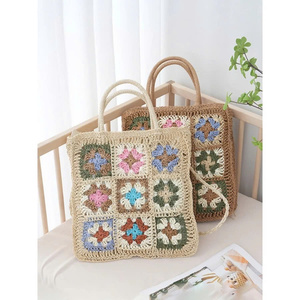 Embroidered Straw Tote Bag for Women Floral Ethnic Woven Handbag <b>Large</b> Capacity Casual Vintage Bag - Product Image 4