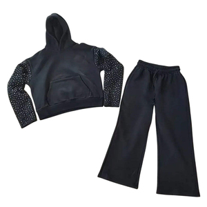 Survêtements pour hommes avec strass, pantalons de survêtement amples, 100% coton, molleton uni, tissu doux, fabrication de vêtements, prix bas - Product Image 2