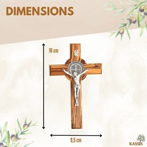 Cruz de Pared de Madera de Olivo Hecha a Mano de San Benito, 16 cm, Regalo Religioso Cristiano, Venta al por Mayor desde Belén - Product Image 3