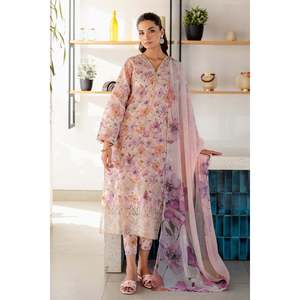 Chiffon Spring/Summer Embroidered Shiffli Top with <b>Silk</b> Dupatta and Printed <b>Trousers</b>-BAROUQE BIC-039 - Product Image 2
