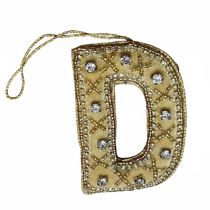 Recuerdos Personalizados para Fiestas de Boda, Decoración del Hogar, Adornos Navideños de Terciopelo Dorado con Letras del Alfabeto, Letras Bordadas a Mano con Cuentas Zardosi para Colgar en 2026 - Product Image 1