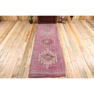 3x10,1 ft Herki Vintage Rug, <b>Red</b> Solid Turkish Rug <b>Wool</b> - Product Image 1