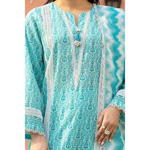 Conjunto de traje de tela estampada sin coser de 3 piezas azul para mujer - Product Image 1