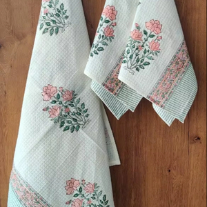 High Quality Block-Printed Pure Cotton Bath <b>Towel</b> Solid Color Design <b>Hand</b> Block Printed Waffle <b>Towel</b> - Product Image 1