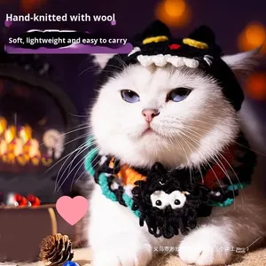 Collier pour animaux de compagnie tricoté à la main, drôle, pour Halloween, avec écharpe et chapeau, 100 % avis positifs, artisanat textile et tissu - Product Image 4