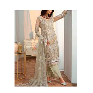 새로운 독특한 스타일 파키스탄 인도 공식 파티 착용 여성 드레스 새로운 도착 스킨 컬러 골드 작업 무거운 파티 드레스
