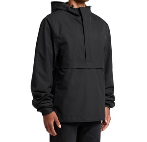 New All Black Crinkle Nylon Fabric Hooded Spring Windbreaker High Quality Outdoor <b>Patched</b> Pullover Half Zip Anorak Jacket - Product Image 5