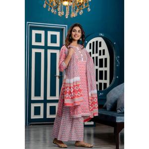 Vestido indio y pakistaní estilo Anarkali con lentejuelas y estampado floral rosa para mujer, con palazzos y dupatta. - Product Image 5