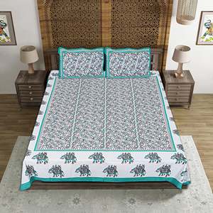Juego de Sábanas de Algodón Azul con Estampado Jaipuri, 240 Hilos, para Cama Doble, 2 Fundas de Almohada, Ecológicas, 100% Algodón, para el Hogar, 3 Piezas, 6 Piezas - Product Image 2
