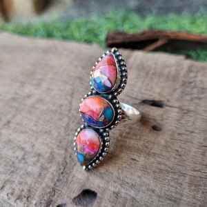 Anillo turquesa de cobre rosa, anillo llamativo de diseñador de Plata de Ley 925, regalo de cumpleaños, regalo de aniversario, regalo de amor para ella - Product Image 2