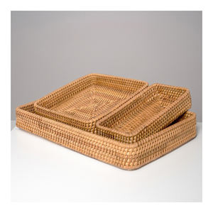 ถาดตกแต่งบ้านหรูหราจากเวียดนาม ฐานไม้ไผ่ เป็นมิตรกับสิ่งแวดล้อม ทำด้วยมือจากหวาย ทออย่างประณีต ขัดเงา ลายเรขาคณิต - Product Image 1