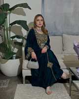 Abaya Kaftan pour femmes musulmanes arabes AWAIS HOUSE - Tissu en georgette, design perlé à la main, taille plus, léger, col haut