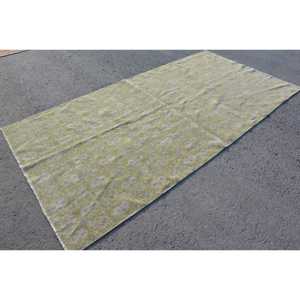 Alfombra Vintage, Alfombra Turca Grande de 5.3x10.4 pies, Alfombra de Lana Floral Verde y Blanca - Product Image 3