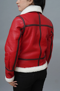 B3 Bomber Leather Shearling <b>Fur</b> <b>Jacket</b> for <b>Men</b>-Waterproof Windproof Reversible Winter Motorbike Fashion - Product Image 5