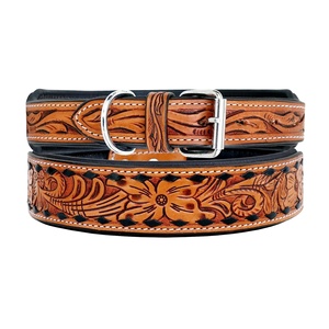 Petit moyen grand collier de chien en cuir de vache rembourré souple collier pour animaux de compagnie avec outillage à la main et fabricant de sculptures Design sur mesure - Product Image 2