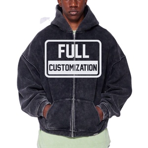 Sweats à capuche délavés à l'acide pour hommes, vêtements de rue à épaules tombantes, sweats à capuche surdimensionnés vintage délavés à l'acide avec fermeture éclair pour hommes - Product Image 4