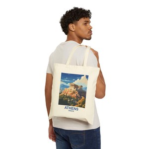 Sac fourre-tout design Athènes Grèce en toile durable pour les voyages toute l'année, fermeture ouverte avec décoration lettre pour usage quotidien toutes saisons - Product Image 4