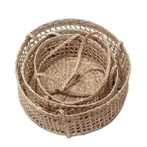 Cesta de tecelagem natural, cesta de tecido de armazenamento de frutas 3 camadas na cozinha