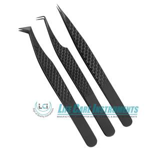 Black Color Custom Eyelash Tweezers Fiber Tip Stainless Steel Lash Extension Tweezers Made with High Grade Stainless Steel. - Product Image 5