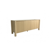Buffet moderne en chêne massif beige clair avec pieds en colonne, 4 portes, meuble de cuisine, table de cuisine, mobilier d'intérieur résistant à l'eau
