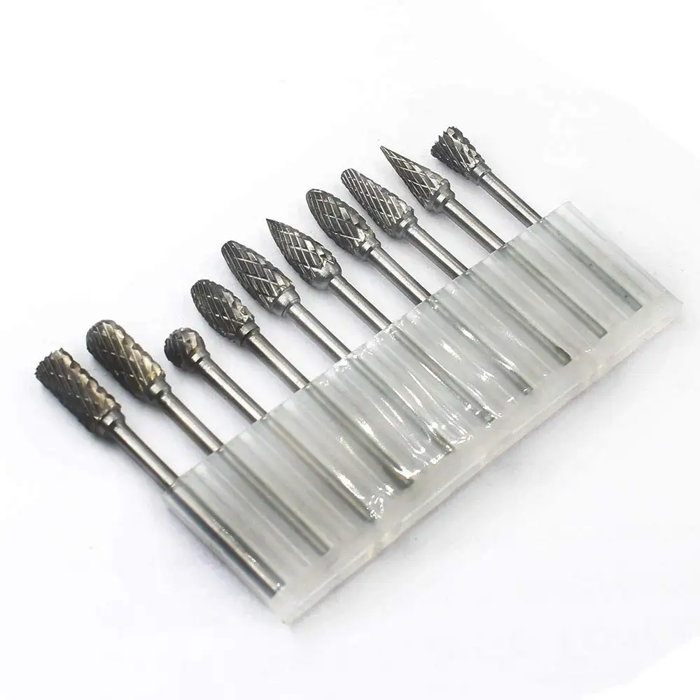 Wolfram-Carbide-Kartusche-Set 1/4" Schaft 10teilig Stempelmahlwerk Stücke Rotationsschneiden Kartuschen doppelt geschnitten für Metall Stahl Holzschweißen Beton