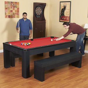 Nouvelle table 3-en-1 de 7 pieds pour table de billard, ping-pong et table à manger avec bancs, feutre rouge, cadre en bois d'ingénierie noir - Product Image 4
