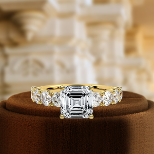 Bague d'anniversaire en diamant de laboratoire 1CT, bague de fiançailles avec accent pavé, bague de fiançailles unique en or massif 14K, diamant fantaisie Asscher - Product Image 2